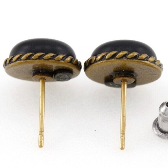 100% Authentic CHANEL Earrings Old Vintage Pierced Black Gold Made in France - Picture 9 of 14